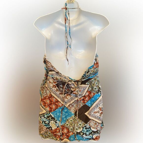 Wet Seal Spaghetti Strap Brown Blue Boho patchwork size XL - Picture 2 of 4
